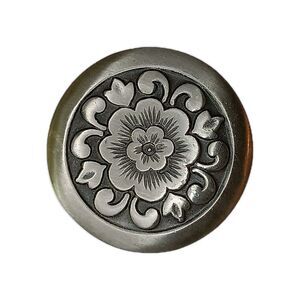 Round Floral Modernist Pewter Brooch Pin Vintage Signed R Tennesmed Sweden